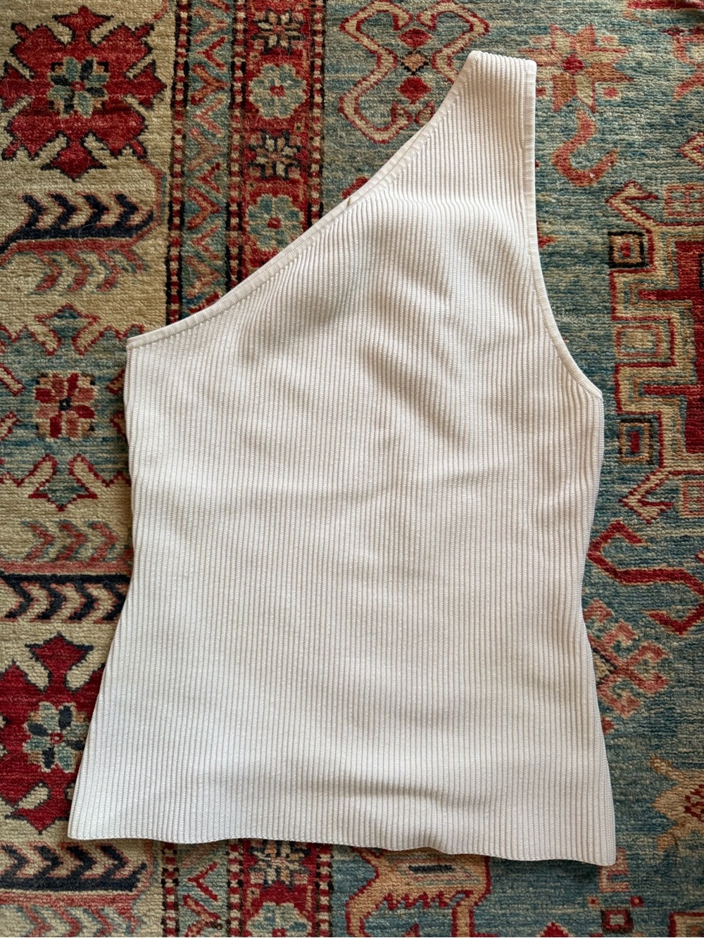Babaton sculpt knit one shoulder white top